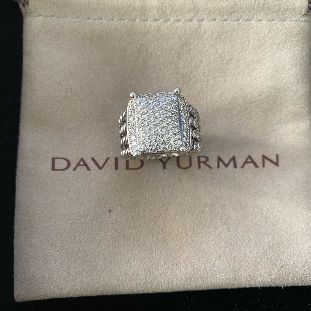 BIG SALE❣David Yurman Silver Cable Band Ring with Pavé Diamonds